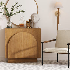 Wood Mid-Century Arched Storage Cabinet Light Brown