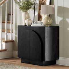 Wood Mid-Century Arched Storage Cabinet Black