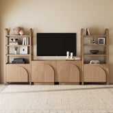 Mid-Century Modern Arched Wood Entertainment Center Oak (2 Cabinets)