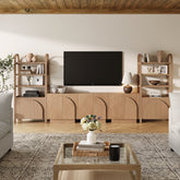 Mid-Century Modern Arched Wood Entertainment Center Oak (3 Cabinets)