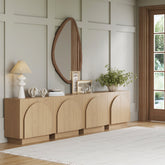 Wood Mid-Century Arched Credenza TV Console Gray Oak (Set of 4)