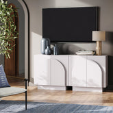 Wood Mid-Century Arched TV Console Credenza White (2 Cabinets)