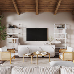 Wood Mid-Century Arched TV Console Credenza White (3 Cabinets)