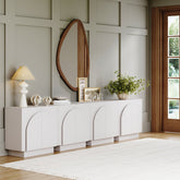 Wood Mid-Century Arched TV Console Credenza White (Set of 4)