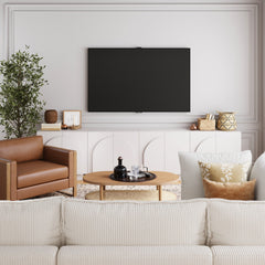 Wood Mid-Century Arched TV Console Credenza White (Set of 4)