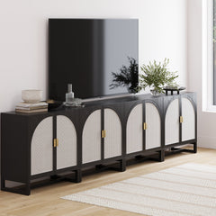 Large Rattan Credenza Console Black (Set of 4)