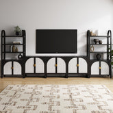 Boho Arched Bookshelf Entertainment Center Black