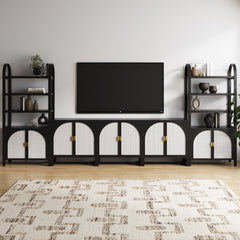 Boho Arched Bookshelf Entertainment Center Black