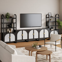 Boho Arched Bookshelf Entertainment Center Black