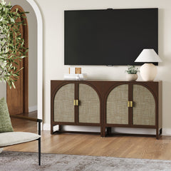 Boho Arched TV Console Credenza Dark Acacia (Set of 2)