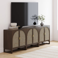 Boho Arched TV Console Credenza Dark Acacia (Set of 3)