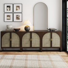 Boho Arched TV Console Credenza Dark Acacia (Set of 3)