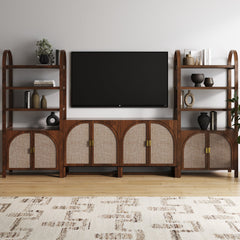 Arched Entertainment Center Wood Dark Acacia