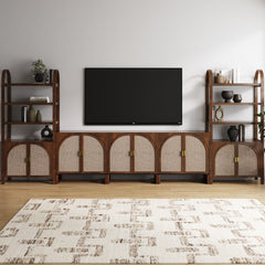 Arched Bookshelf Entertainment Center for 75" TV Dark Acacia