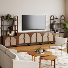 Arched Bookshelf Entertainment Center for 75" TV Dark Acacia