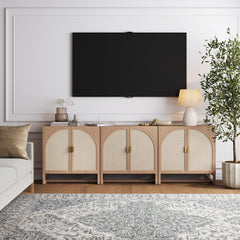 Boho Arched TV Console Credenza Raw Oak (Set of 3)
