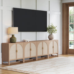 Large Boho Arched TV Console Credenza Raw Oak (Set of 4)