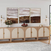 Large Boho Arched TV Console Credenza Raw Oak (Set of 4)