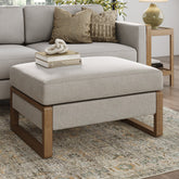 Soft Fabric Wood Frame Hidden Storage Ottoman Gray