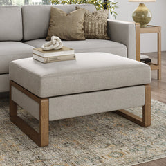 Soft Fabric Wood Frame Hidden Storage Ottoman Gray