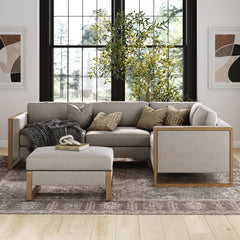 Soft Fabric Wood Frame Hidden Storage Ottoman Gray