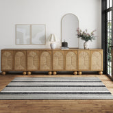 Large Seagrass Arched TV Console Credenza Light Brown (Set of 4)