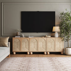 Seagrass Arched TV Console Credenza Raw Oak (Set of 3)