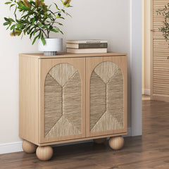 Seagrass Arched Storage Cabinet Raw Oak