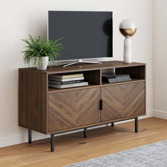 Wood Herringbone TV Cabinet Walnut