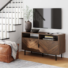 Wood Herringbone TV Cabinet Walnut