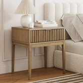 Bohemian Wood Nightstand with Drawer Light Brown