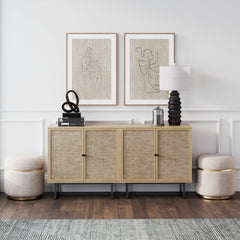 Rattan TV Console Credenza Oak (Set of 2)