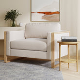 Soft Fabric Wood Frame Armchair Bisque