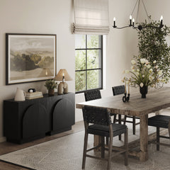 Arched TV Console Credenza Black (Set of 2)