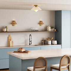 Linen Mid-Century Modern Flush Mount Ceiling Light