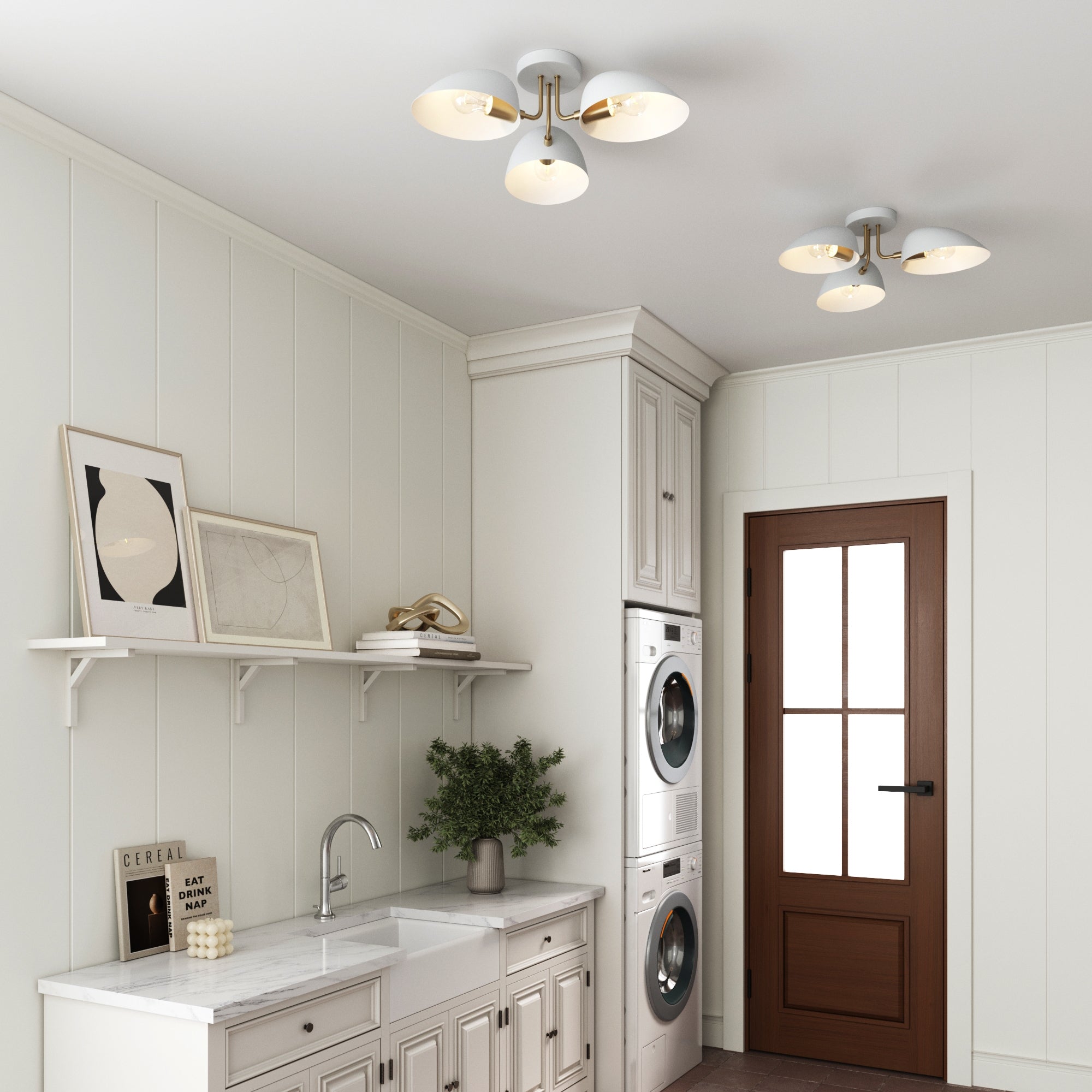 Metal 3-Arm Flush Mount Ceiling Light White (Set of 2)