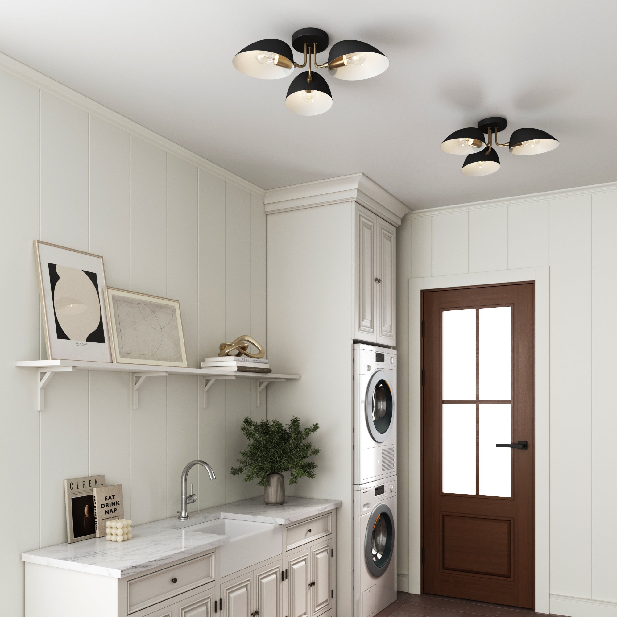 Metal 3-Arm Flush Mount Ceiling Light Black (Set of 2)