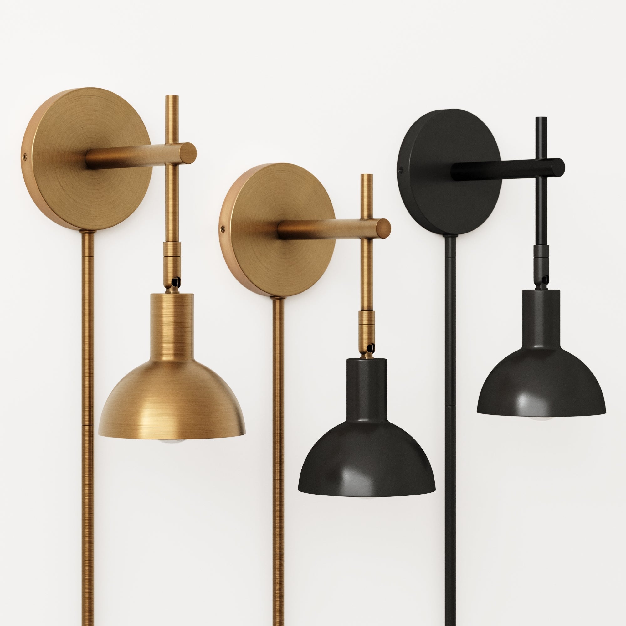 Plug-In Adjustable Metal Wall Light Black Brass