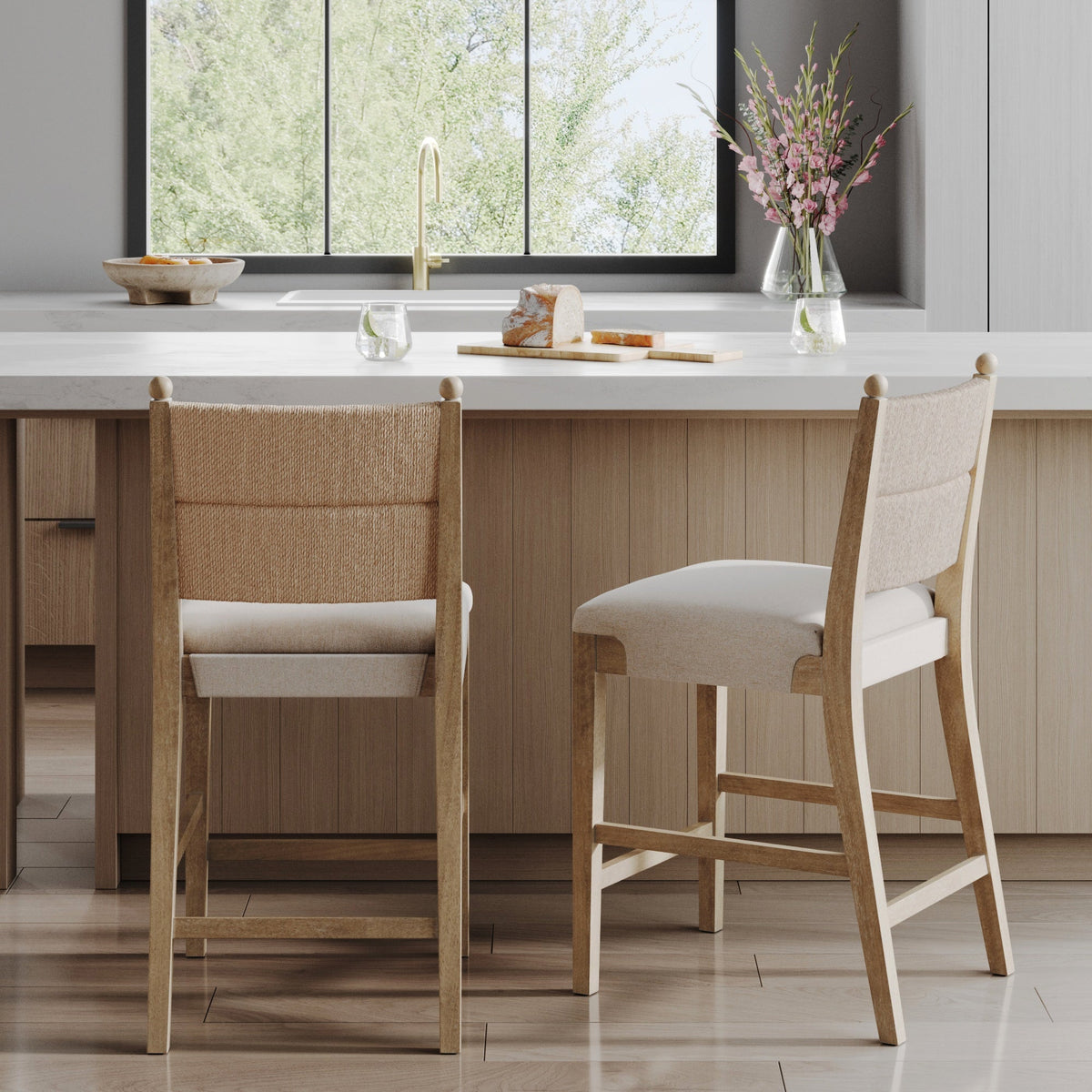 Seagrass & Wood Counter Height Bar Stool Light Brown (Set of 2)