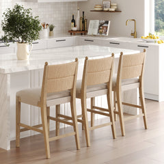 Seagrass & Wood Counter Height Bar Stool Light Brown (Set of 3)