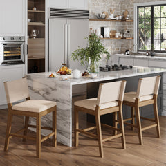 Wood Counter Height Bar Stools Light Brown Flax (Set of 3)