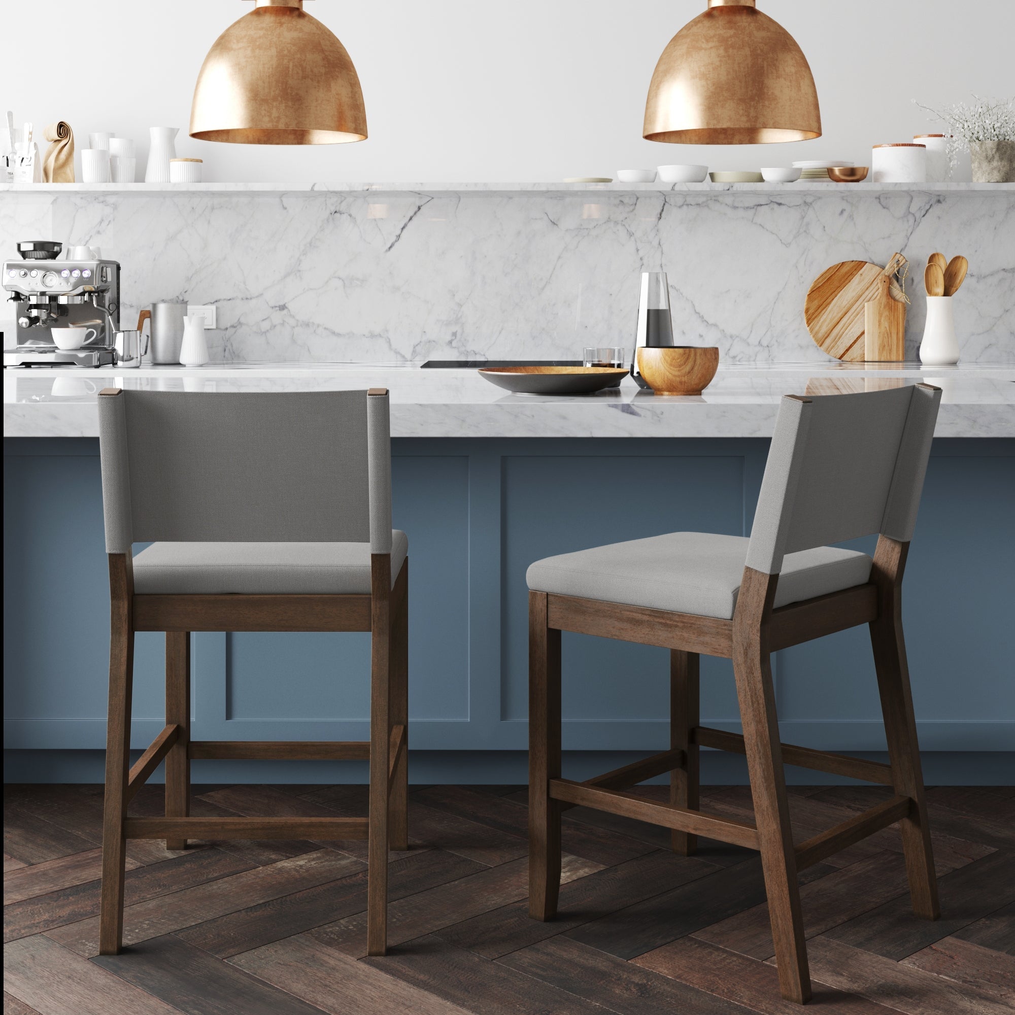 Wood Counter Height Bar Stools Dark Brown Gray (Set of 2)
