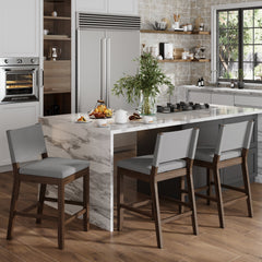 Wood Counter Height Bar Stools Dark Brown Gray (Set of 3)