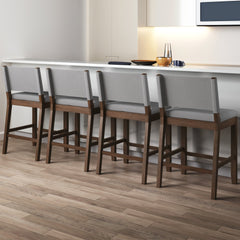 Wood Counter Height Bar Stools Dark Brown Gray (Set of 4)