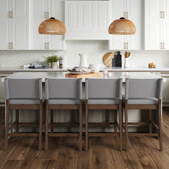 Wood Counter Height Bar Stools Dark Brown Gray (Set of 4)