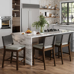 Wood Counter Height Bar Stools Dark Brown Ivory (Set of 3)