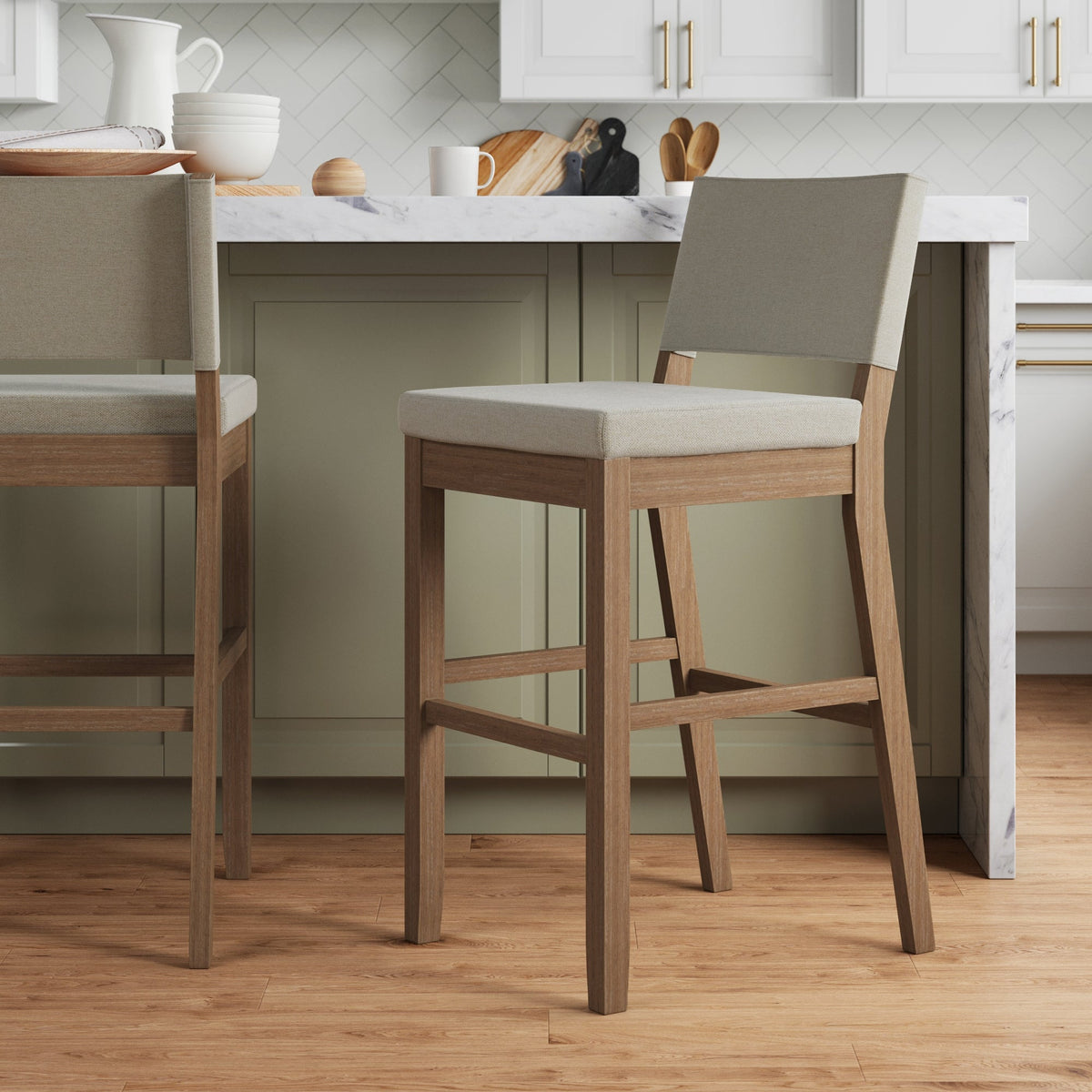 Wood Upholstered Sling Back Bar Stool Light Brown
