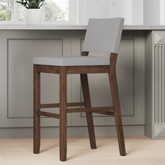 Wood Upholstered Sling Back Bar Stool Dark Brown Gray