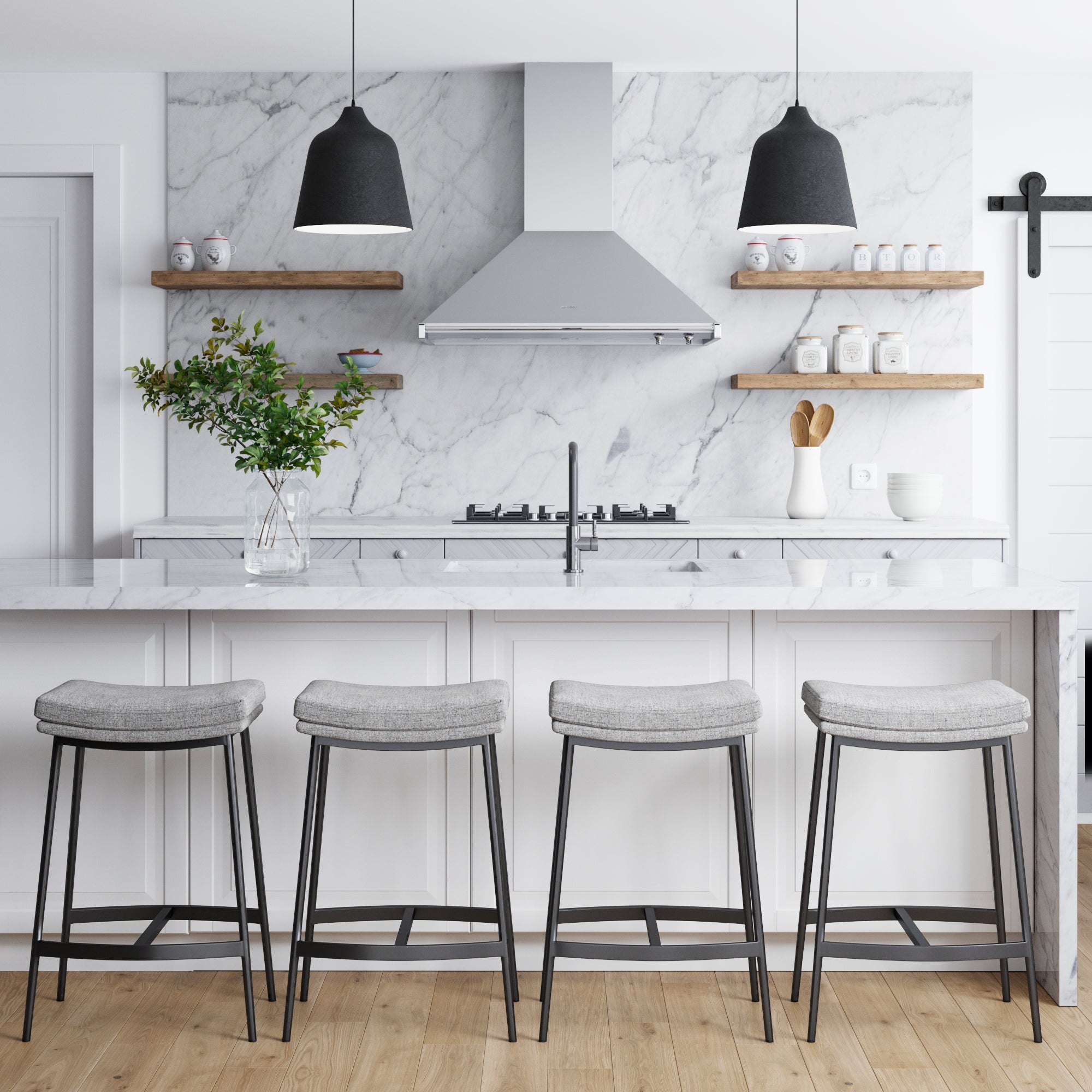 Upholstered Counter Height Saddle Bar Stools Gray (Set of 4)