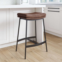 Faux Leather Counter Height Saddle Bar Stool